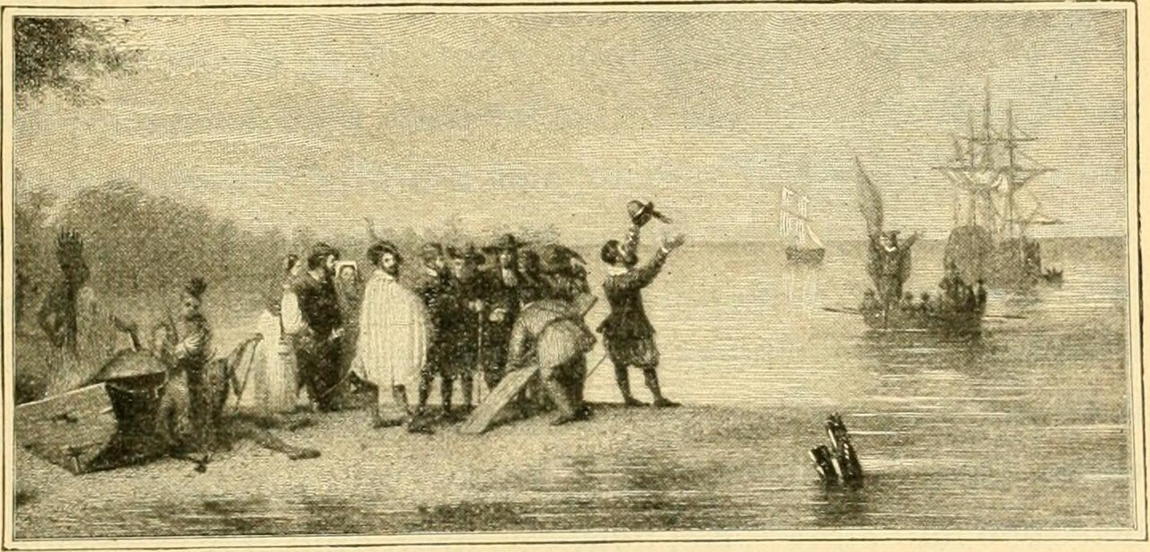 Illustration of English settlers landing in Virginia in 1607
