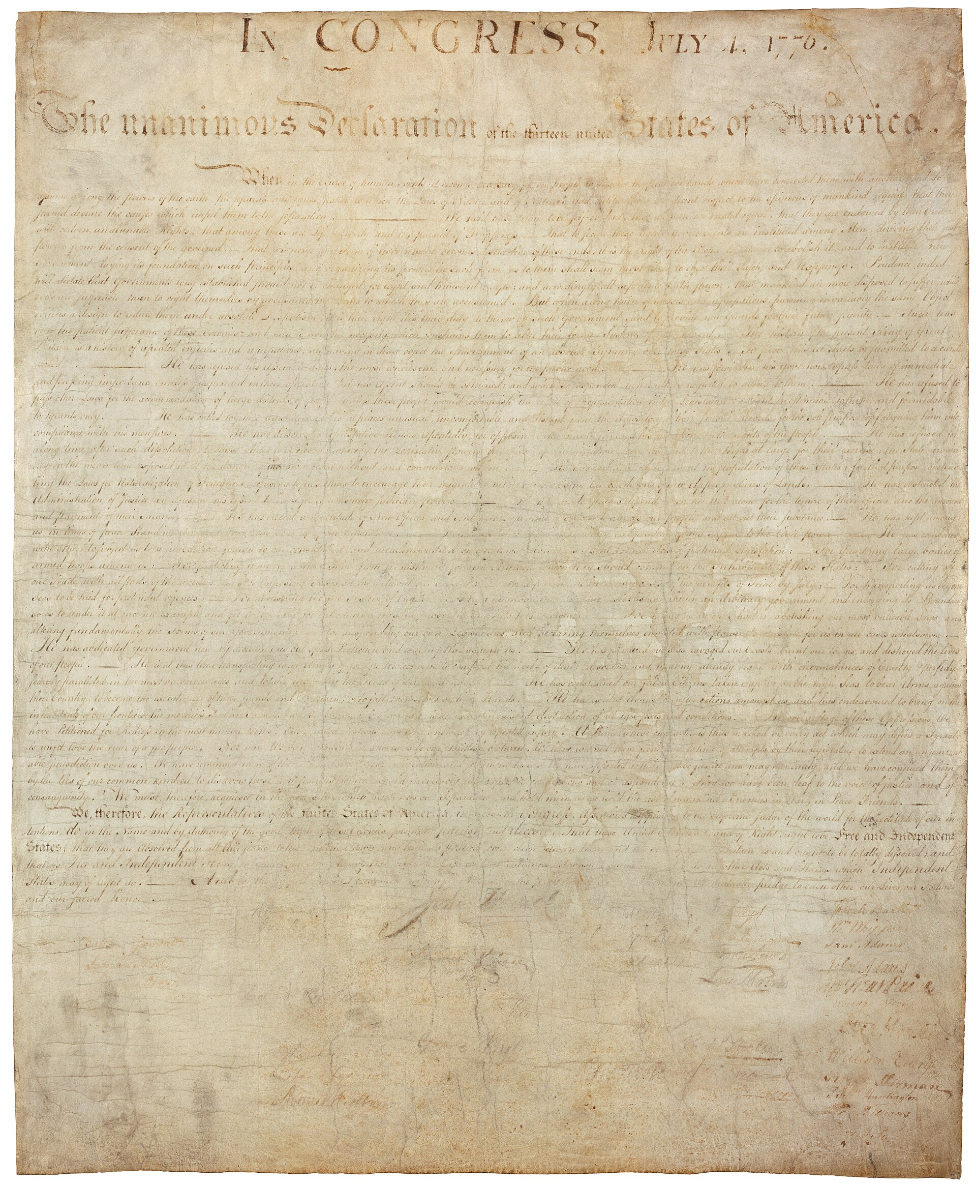 The engrossed copy of the Declaration of Independence